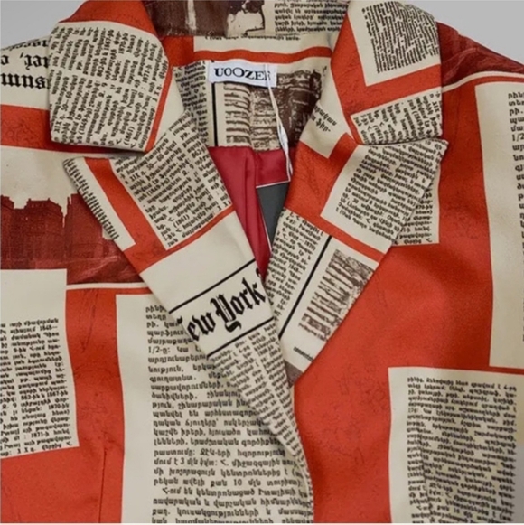 Red Newspaper Print Women's Blazer - Picture 7 of 7